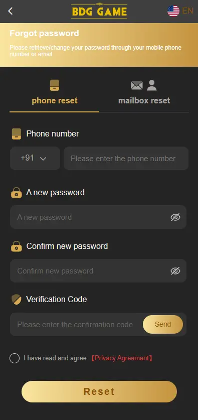 BDG Game Forgot Password