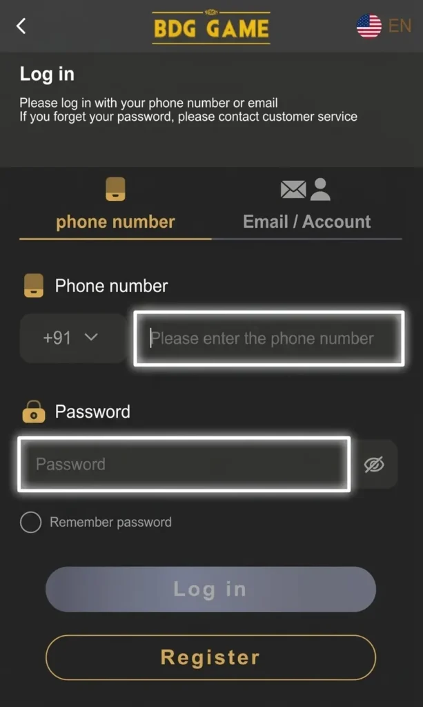 BDG Game login